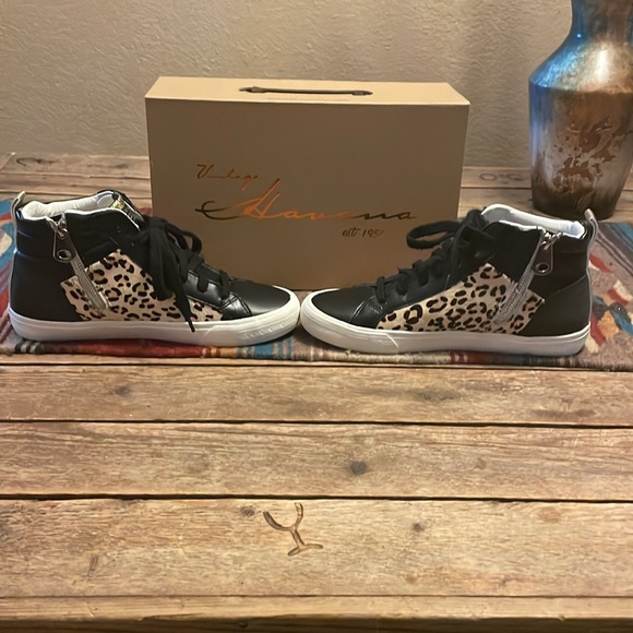 Vintage Havana black/leopard print hightop sneaker sz 9 women’s - Picture 5 of 12